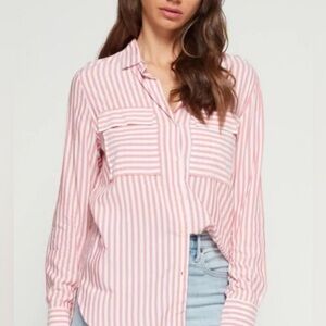 Gap Stripe Utility Pocket Boyfriend Shirt Size Large